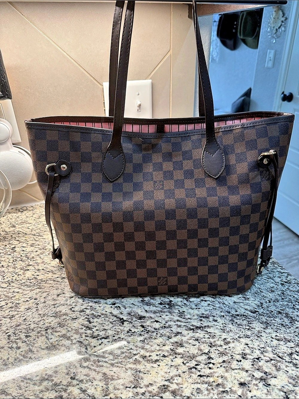 Neverfull MM Tote in Brown & Pink